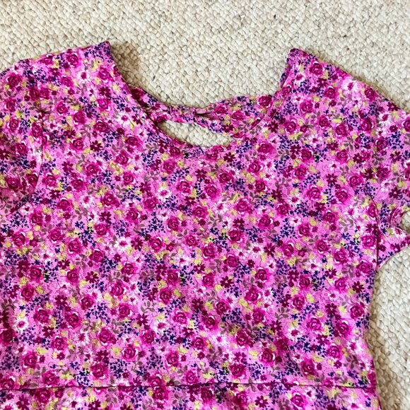 Route 66 Purple Floral Rose Mini Flared Back Bow Dress Girls 14 16 - Picture 7 of 10